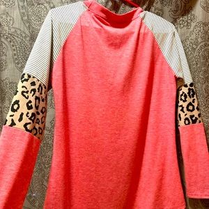 Boutique Leopard color block,with FREE stripes short shirt. LS & SL- both size M